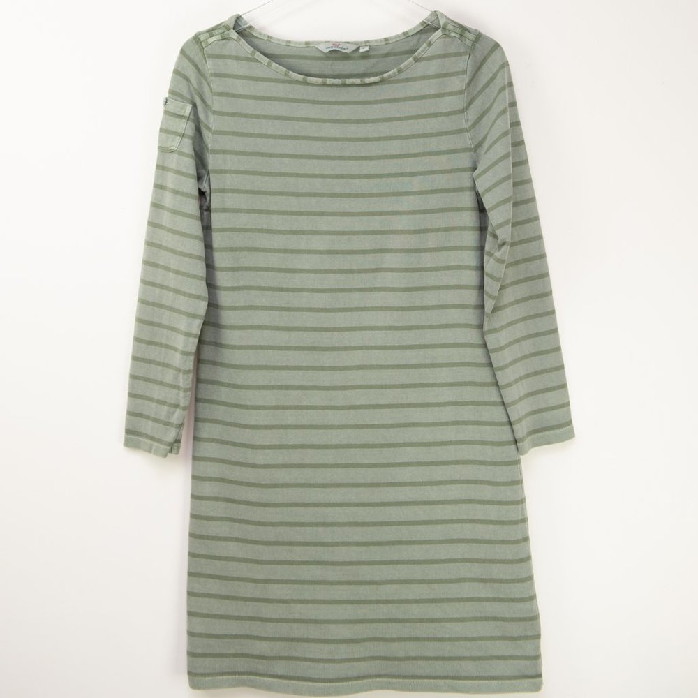 Vineyard Vines Stripe Knit Dress Long Sleeve 100% Cotton Midi Green Size XS